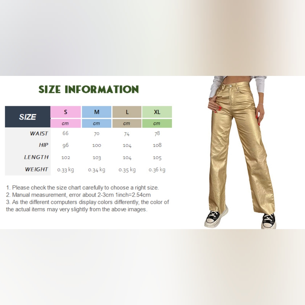 Women's Leather Pants Pencil Glod Tight PU Faux Leather Pants Solid Zipper Class - Picture 6 of 6